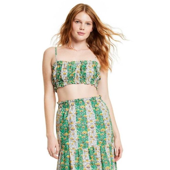 RHODE x Target whimsical Green floral spaghetti strap crop bra top size small - Picture 1 of 12
